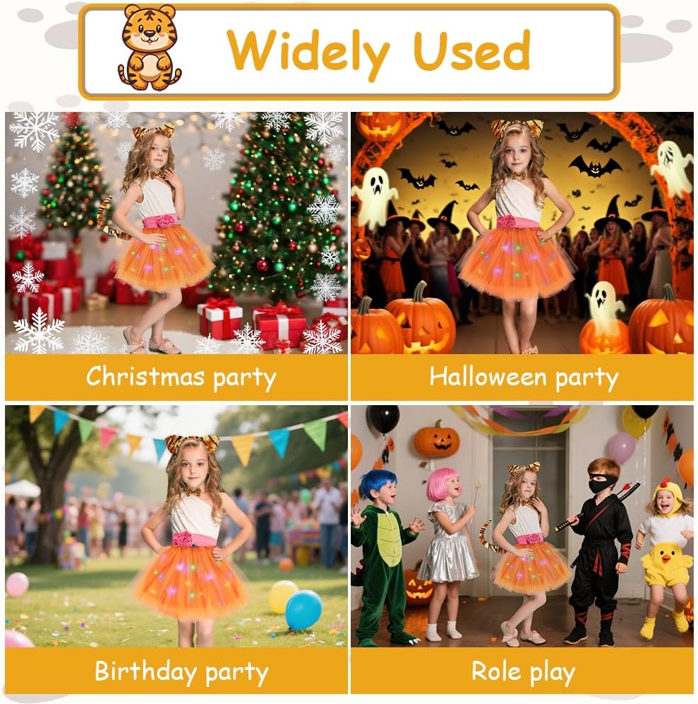 Thumbnail 6 de AOOWU Ensemble de costume lumineux tigre (6 pièces) avec jupe LED pour enfant
