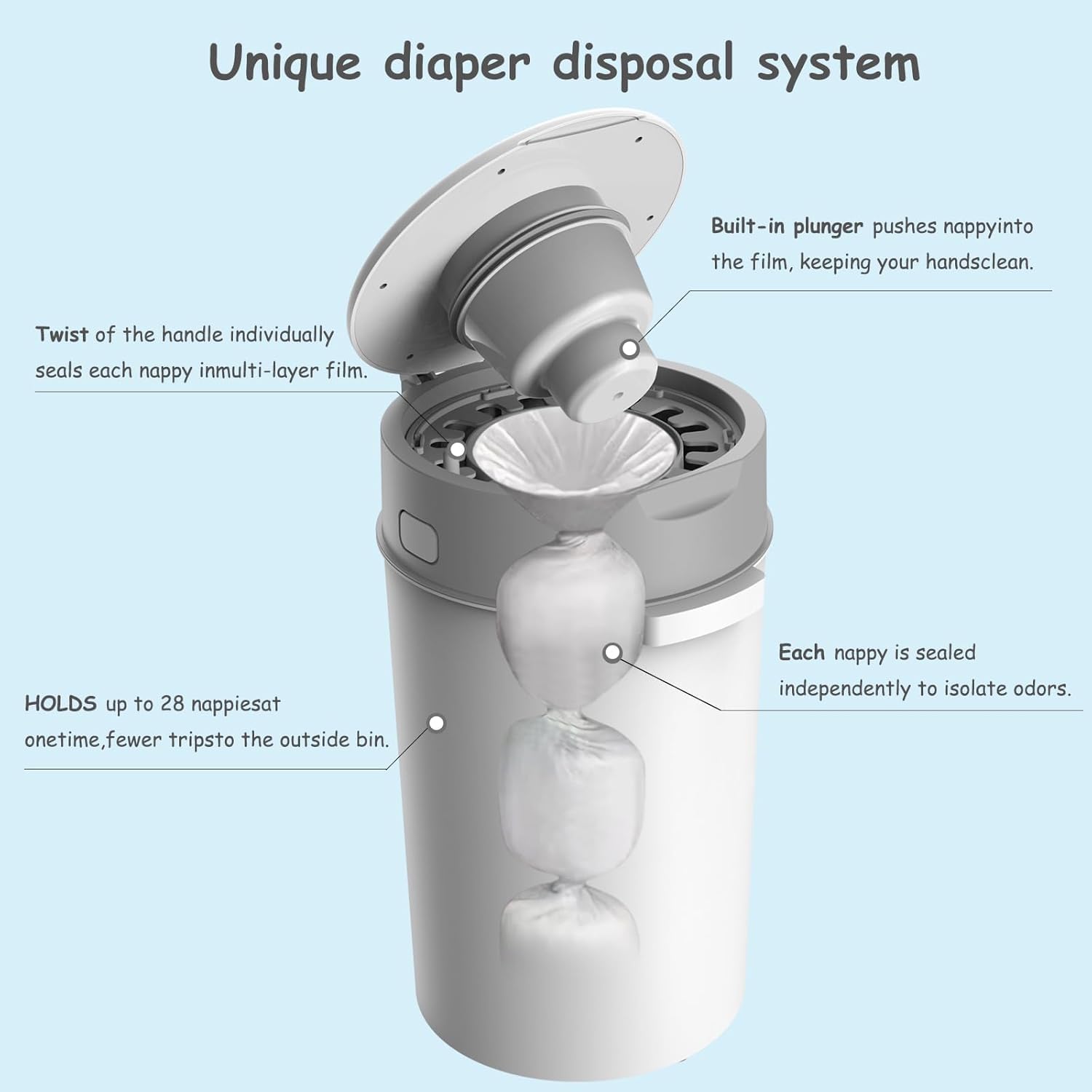 Thumbnail 2 de Bellababy Diaper Pail, 13 L, Double Odour Lock, White with 2 Refills