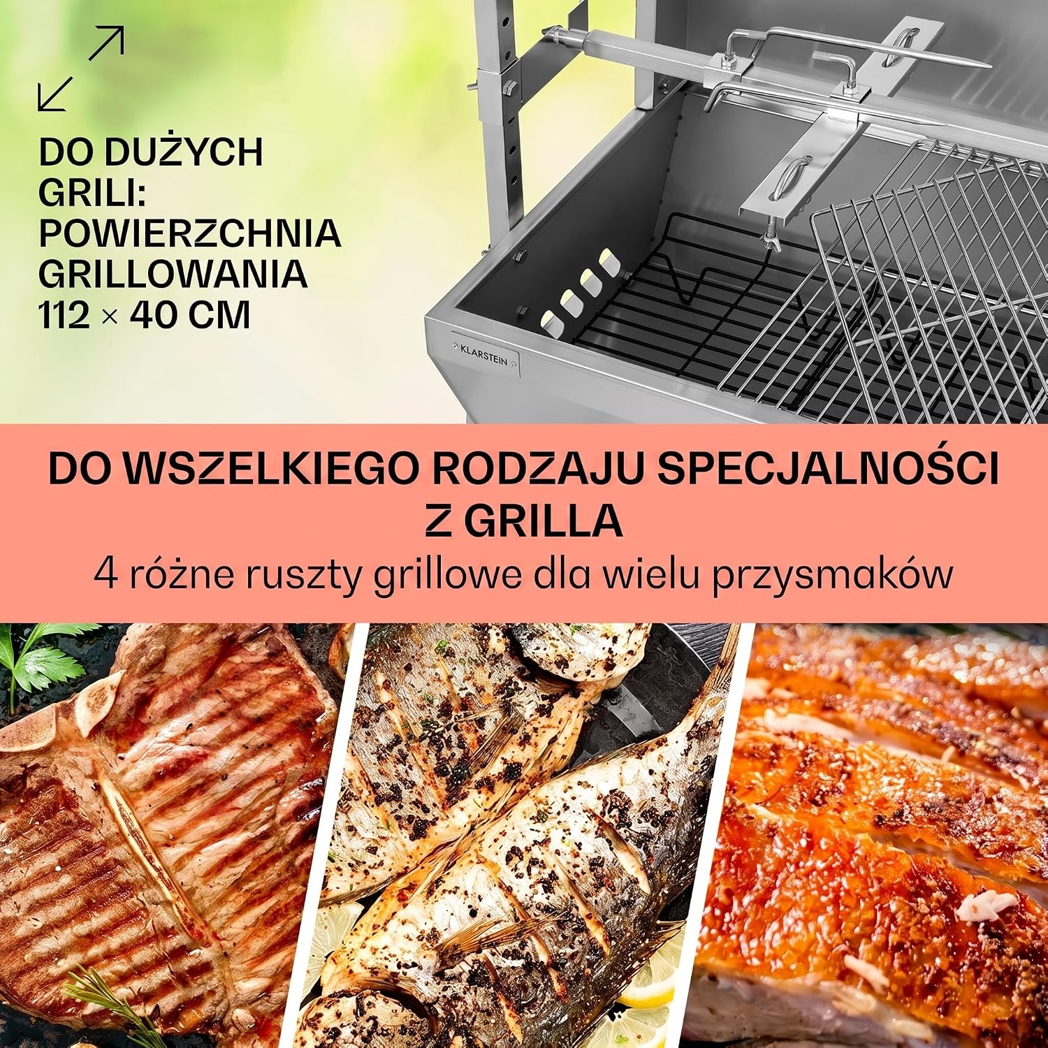 Detalle 1 de Klarstein grill rożnowy 2w1 z silnikiem, 4 rusztami i osłoną przeciwwiatrową