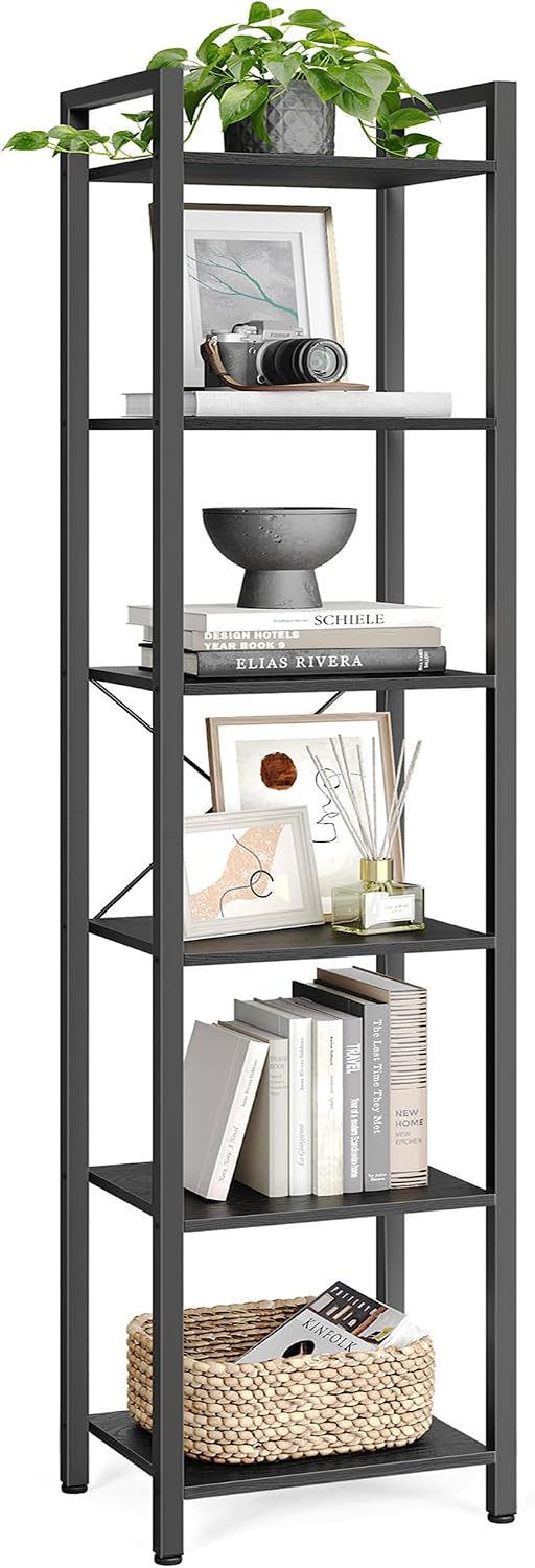 VASAGLE LLS101B56 Regal für Bücher, DVDs & offene Ablagen (6 Ebenen) 30 x 40 x 186 cm, ebenholzschwarz/tintenschwarz