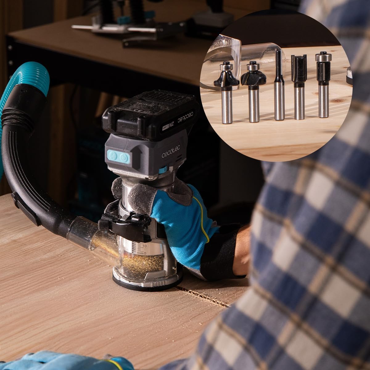 Detalle 2 de Cecotec Fresatrice per Legno a Batteria MultiShape 2000 Liberty – potenza senza fili e precisione