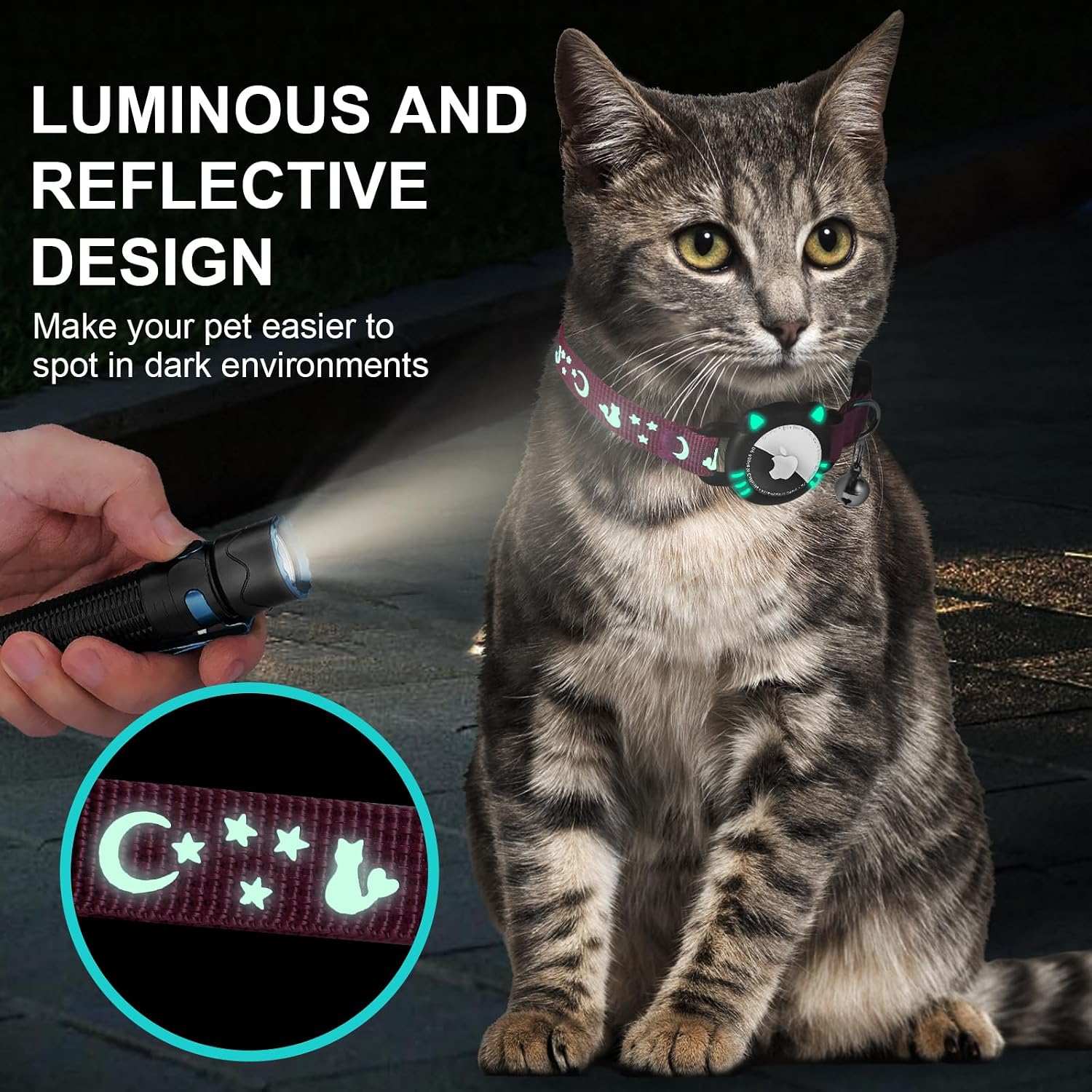 Detalle de Ytanest Reflective AirTag Cat Collar (Breakaway) with AirTag Holder, Pink, XS (7–9 inch)