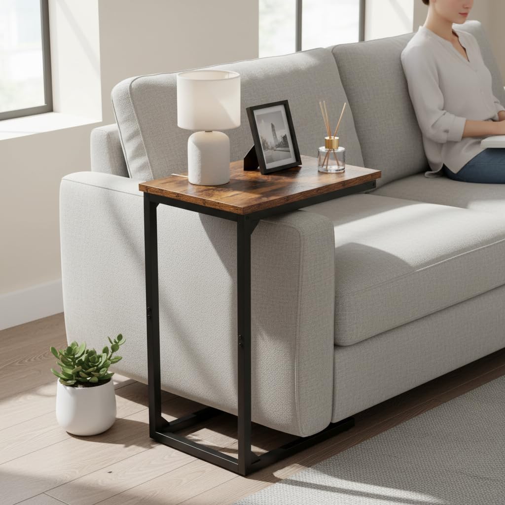 Detalle 2 de AMHANCIBLE C-Shaped Side Table (UHET02CBR-1) for small spaces