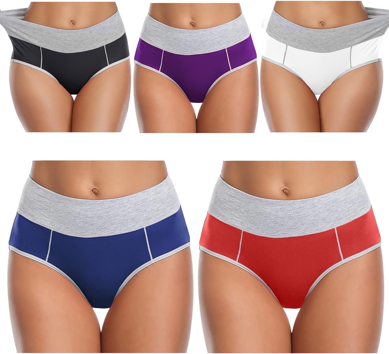 Thumbnail 1 de wirarpa Women’s Cotton High-Waist Stretch Briefs, Soft Full-Coverage Underwear (5-Pack)