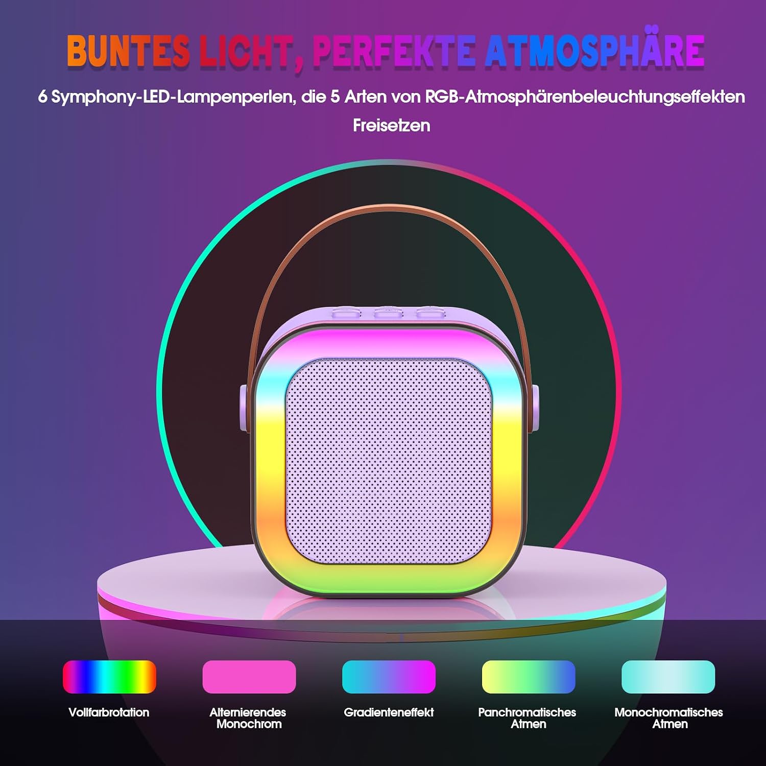Thumbnail 3 de Dislocati Karaoke-Maschine für Kinder mit 2 Mikrofonen – Bluetooth, LED-Lichter und Sprachverwandlung
