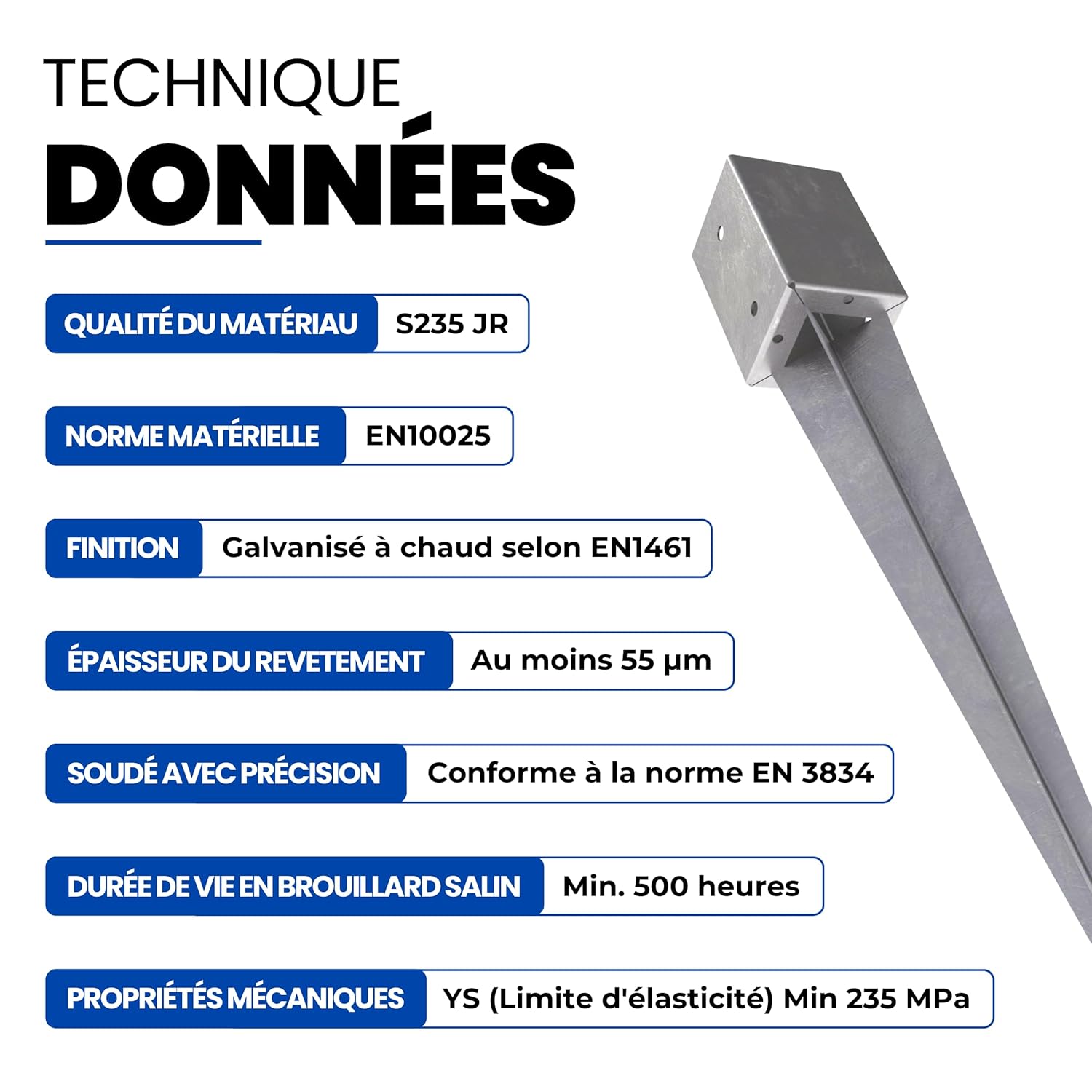Detalle de GeZu Impex Support de Poteau à Enfoncer Galvanisé à Chaud 750 mm, 121 x 121 mm - Lot de 16