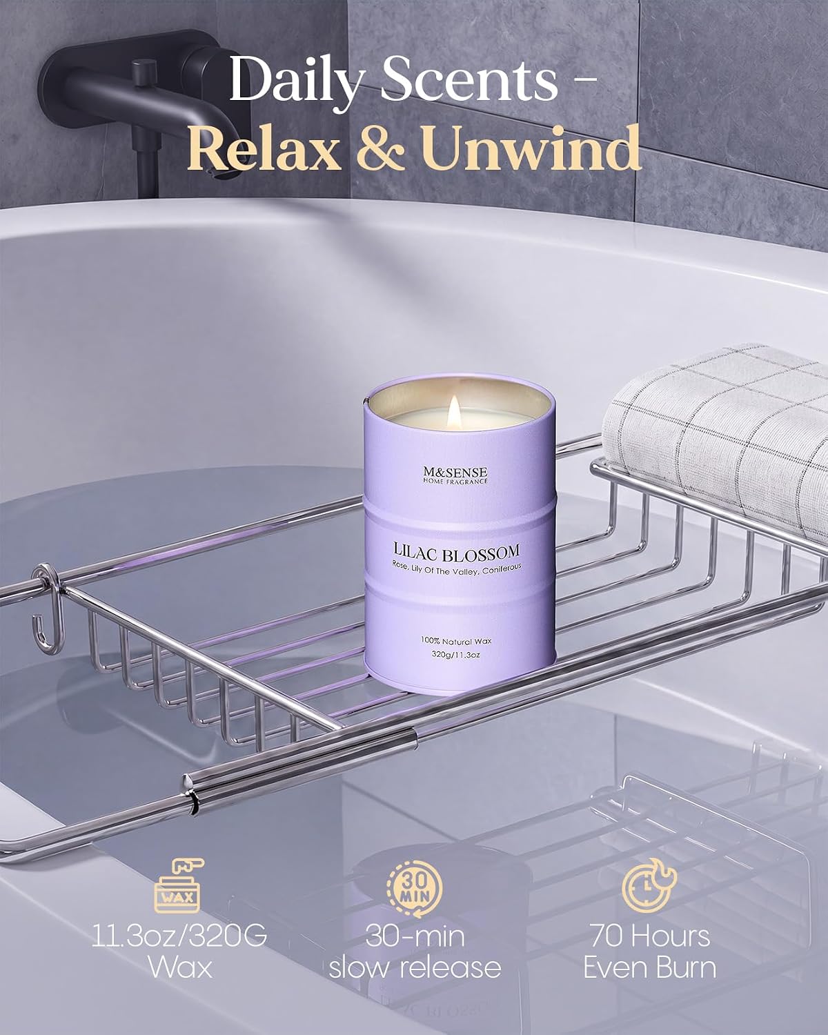 Detalle de M&SENSE Lilac Blossom Scented Candle, 320g