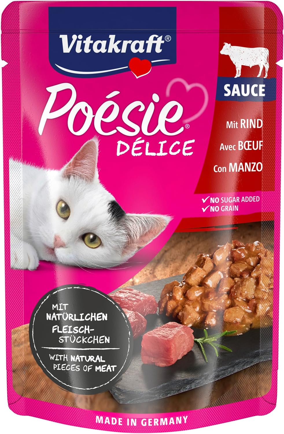 Detalle de Vitakraft Poésie Délice Nassfutter Katze in Sauce mit Rind – Vorratspackung (23x85 g)