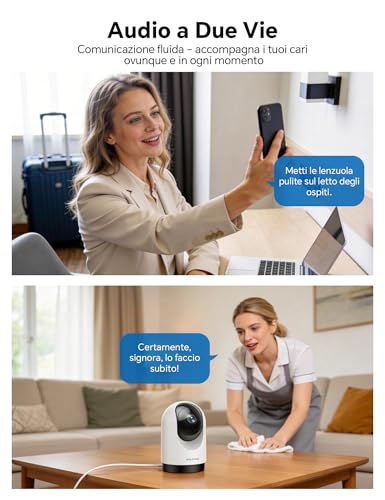 Detalle de WOLFANG WS03: Telecamera Wi‑Fi Interna 2K (3MP) con Tracciamento 360°, Audio Bidirezionale e Visione Notturna