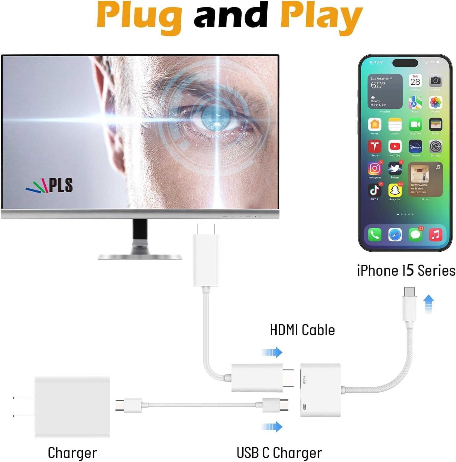 Thumbnail 3 de USB C to HDMI Adapter (Type C to HDMI) 4K@30Hz – USB C Digital AV for Phone 15, Pad, MacBook Pro/Air, Samsung Galaxy S24, Huawei P40/P30