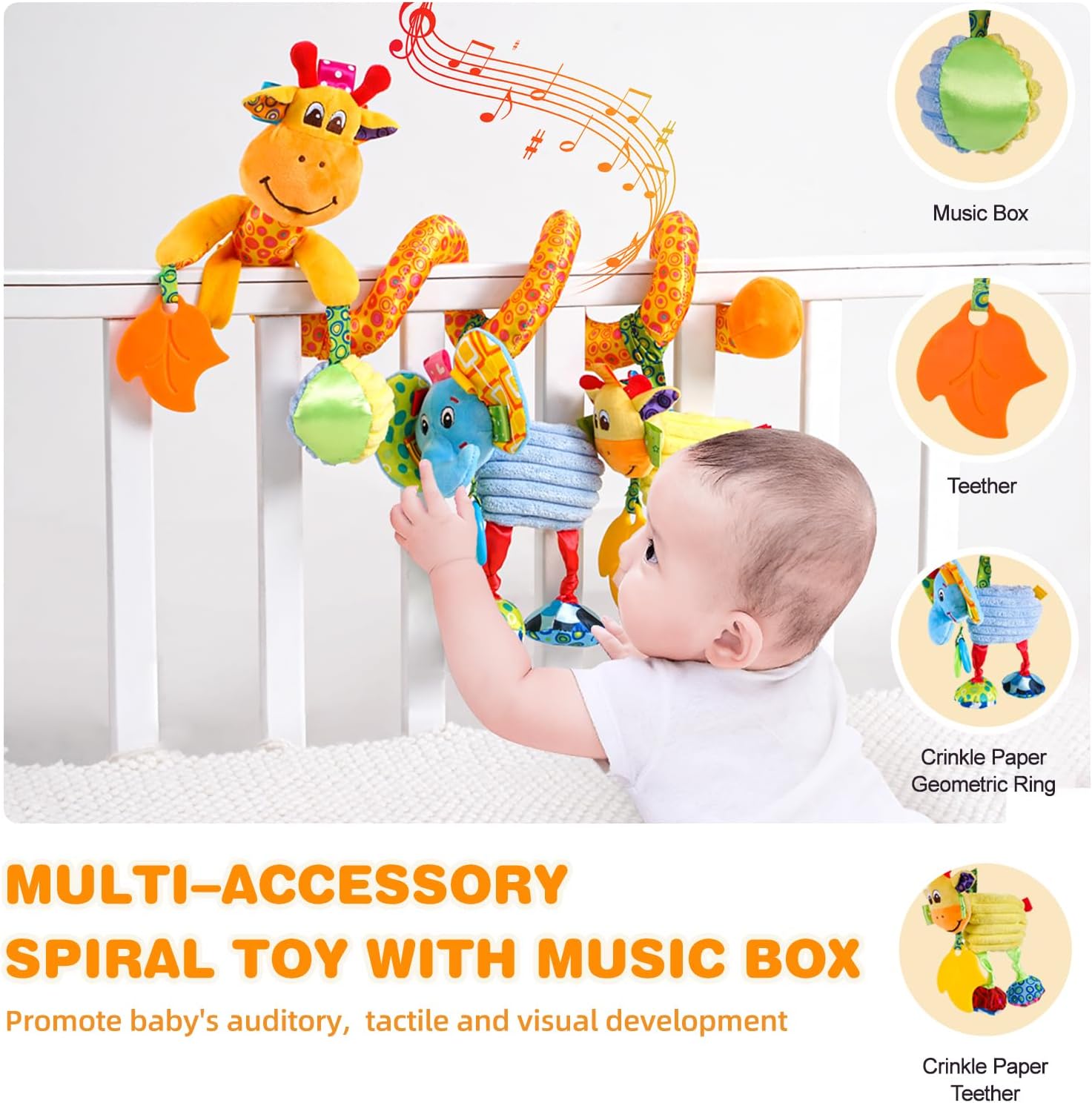 Thumbnail 2 de Jollybaby Crib Stroller Car Seat Toys (Spiral Hanging Sensory Toy with Music Box & Teether) for Baby 0–12 Months