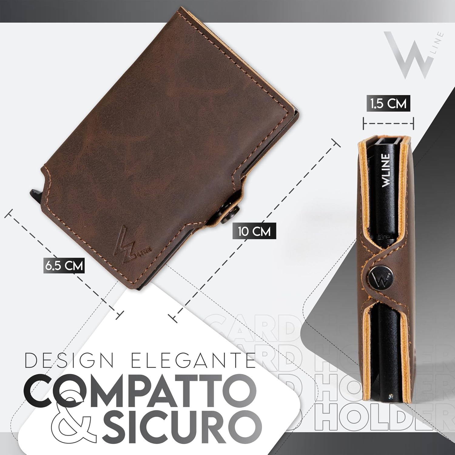 Detalle de WLine Porta Carte di Credito Slim RFID in Pelle PU – Portafoglio Uomo/Donna con Case in Alluminio e Chiusura a Bottone