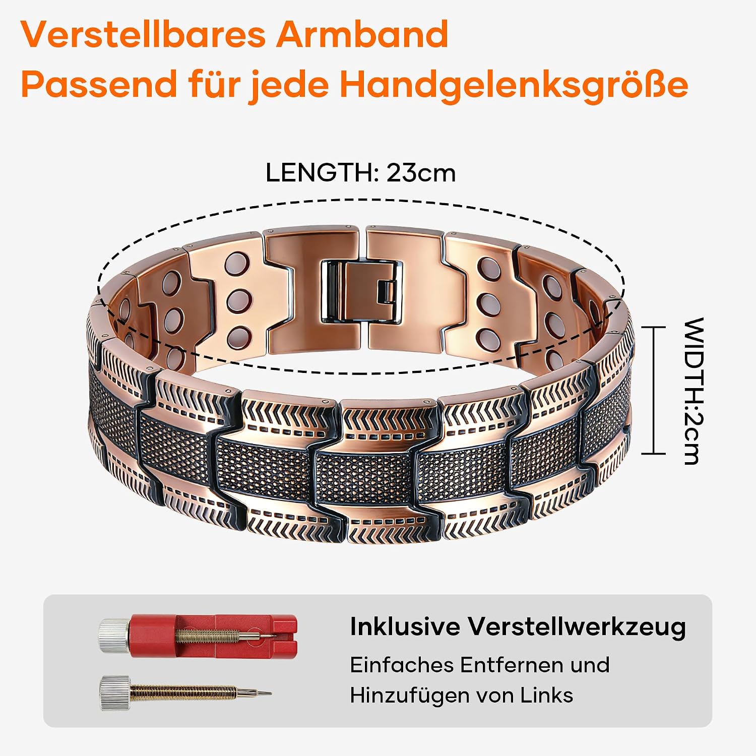 Thumbnail 3 de BOYUNSHI Kupferarmband für Herren mit 3 Magnetreihen – verstellbar mit Werkzeug und Geschenkbox