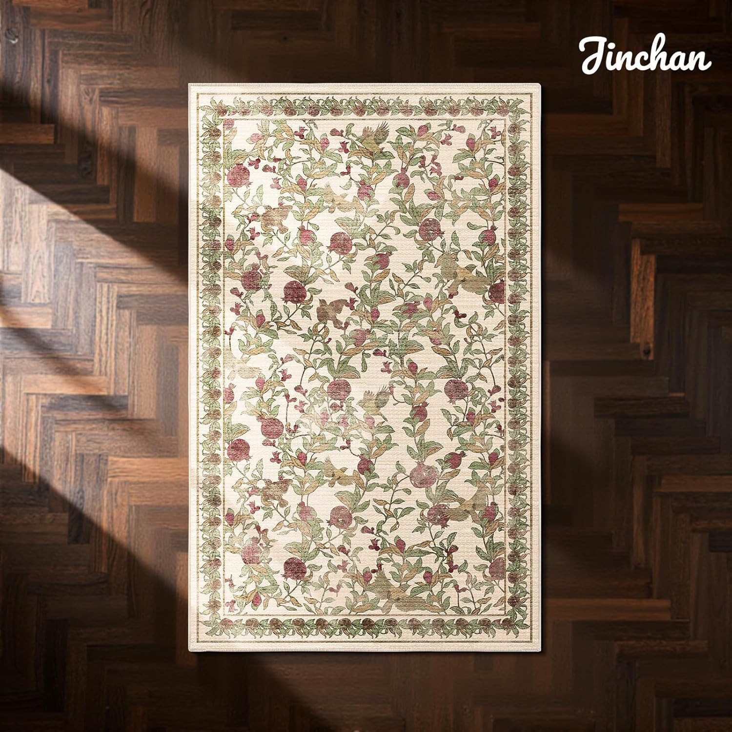 Thumbnail 2 de jinchan JINCHAN RUGS 3' x 5' Floral Washable Area Rug, Red/Green