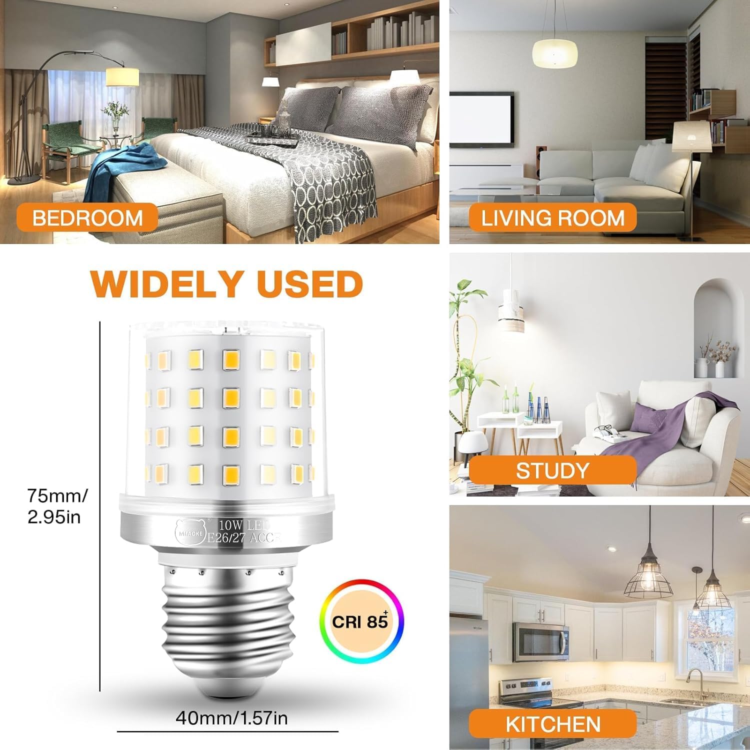 Detalle de MIAOKE E27 LED Warmweiß Glühbirne 10 W, dimmbar – 4er-Pack