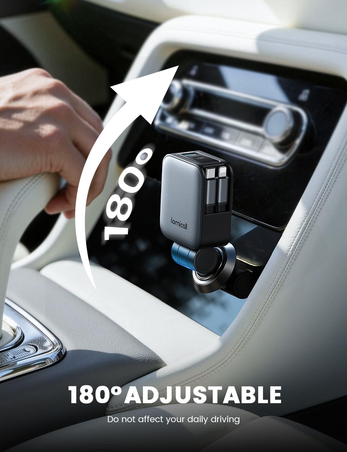 Thumbnail 6 de Lamicall 4-IN-1 Retractable Car Phone Charger – 75W with Dual Retractable Cables