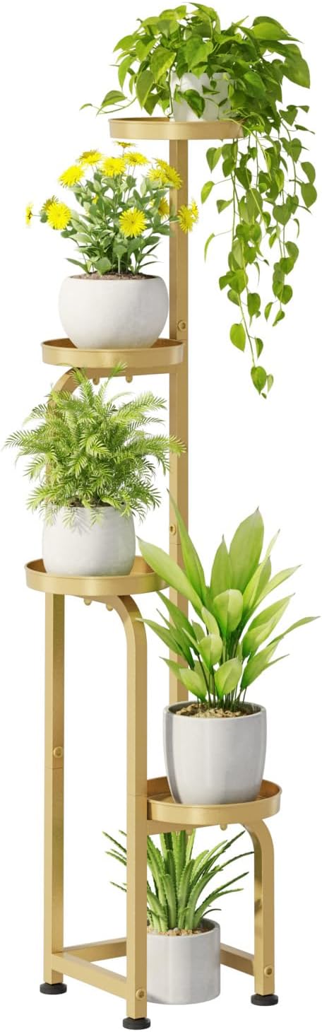 Bamworld Porta Piante da interno/esterno con struttura a 4 livelli e drenaggio, modello oro (22,3x22,3x116 cm)