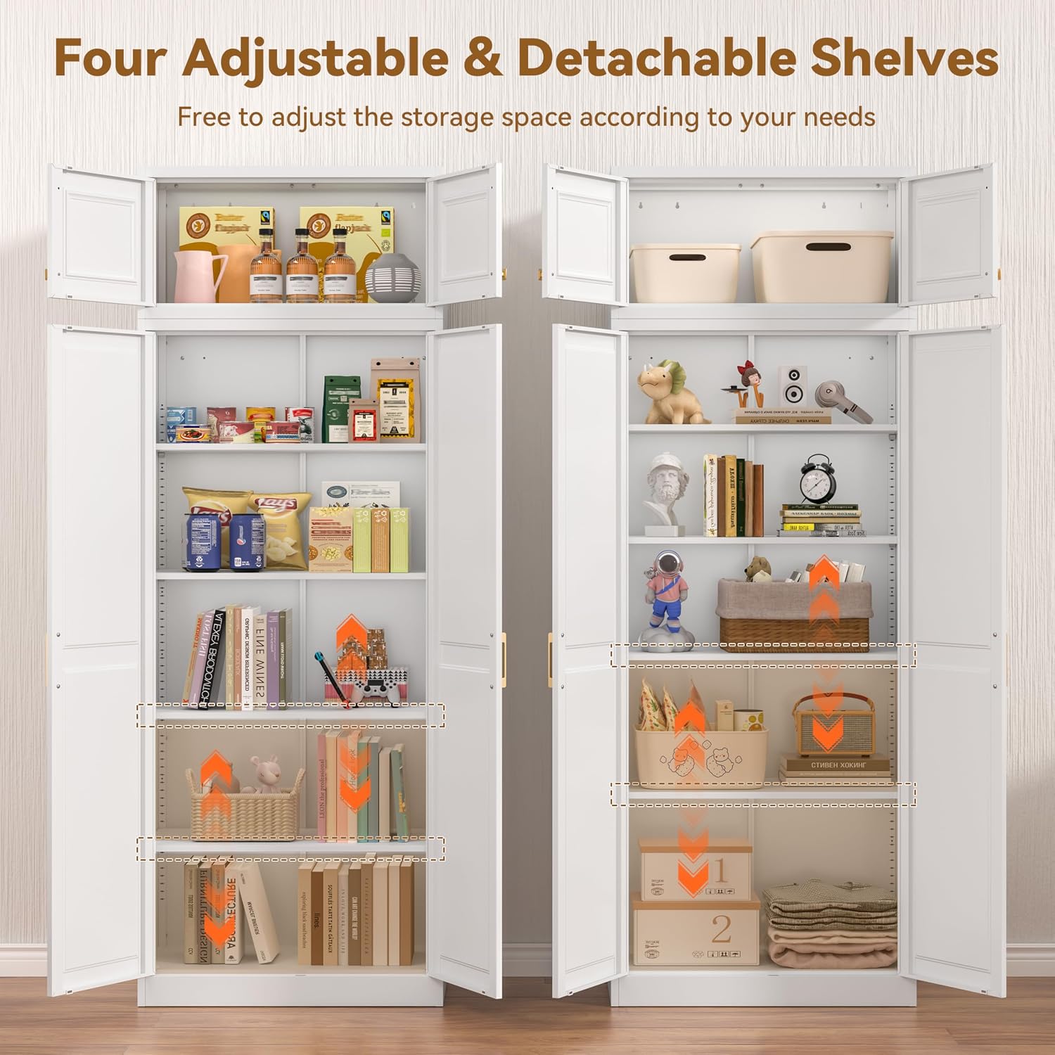 Detalle 1 de Polup YXM 86-Inch Metal Pantry Cabinet, White, with 4 Adjustable Shelves