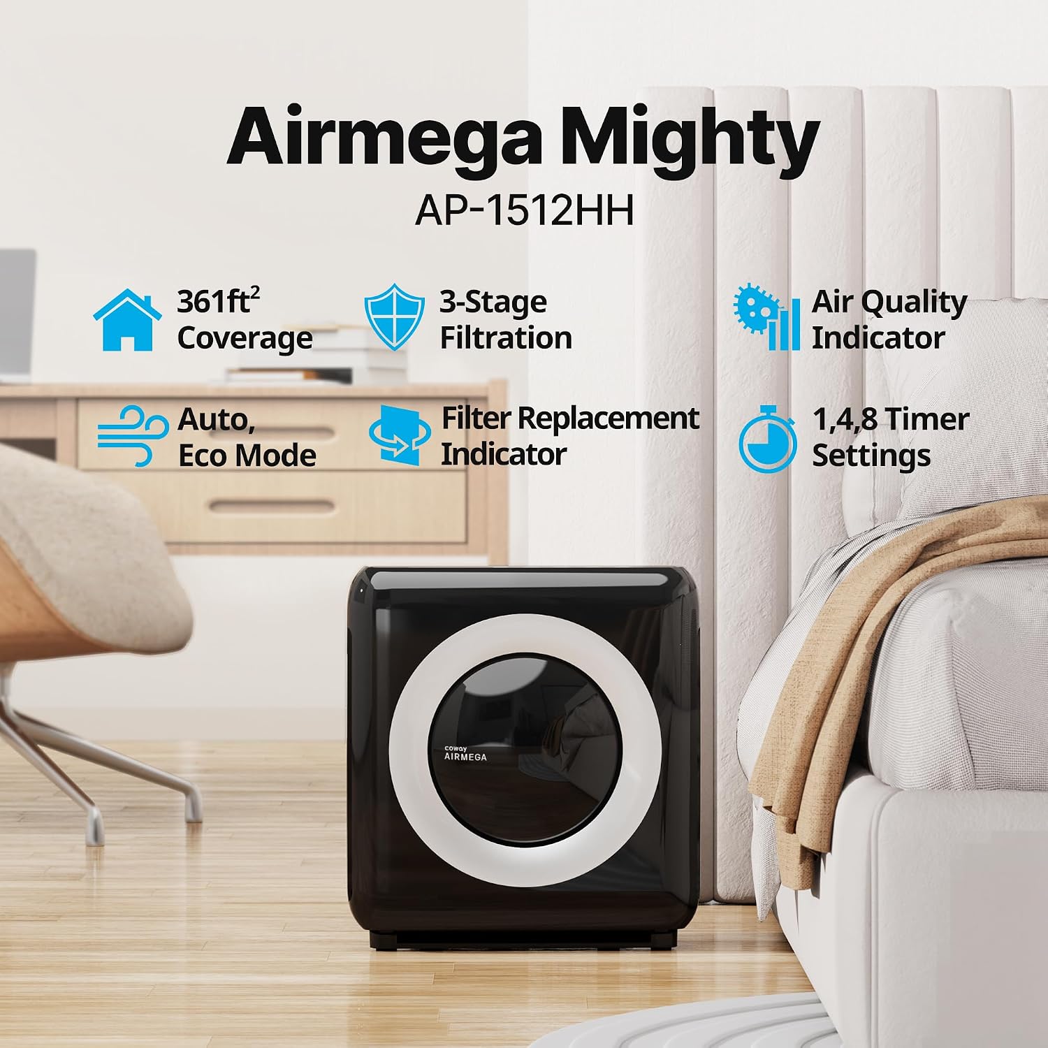 Thumbnail 1 de Coway Mighty AP-1512HH Air Purifier with HEPA Filtration, Auto and Eco Modes