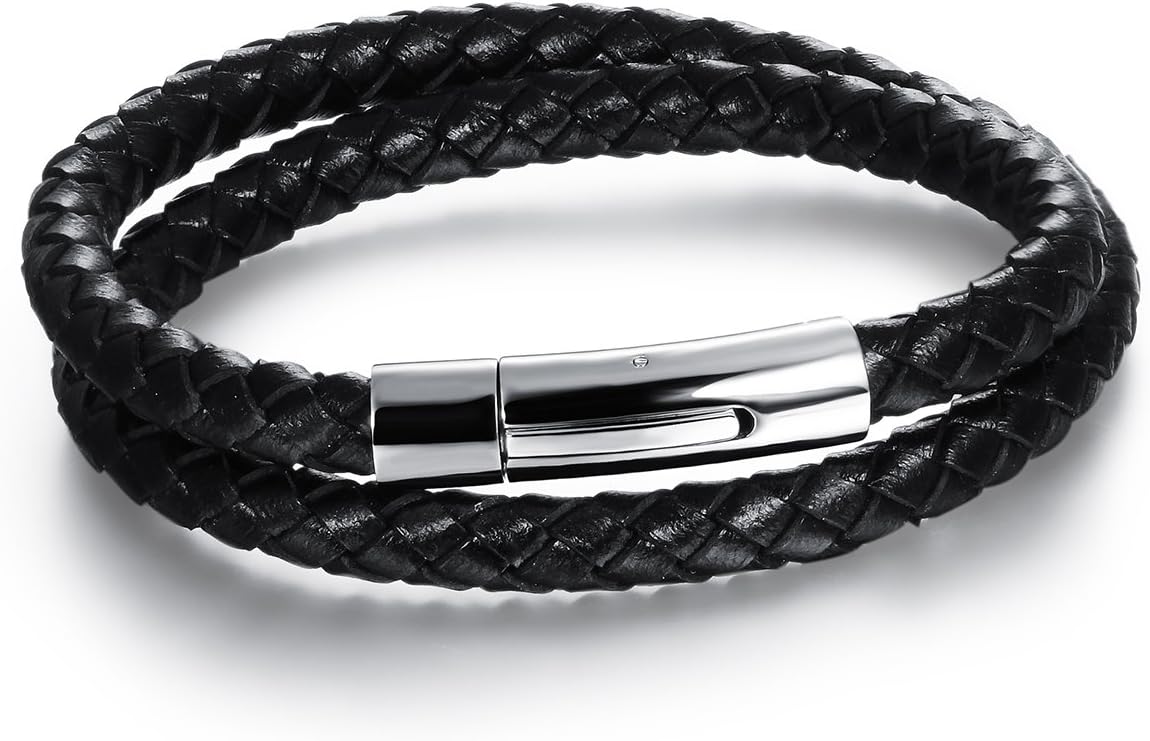 Detalle de Cupimatch Armband Herren Lederarmband, Edelstahl Geflochten – Manschette als stilvolles Geschenk