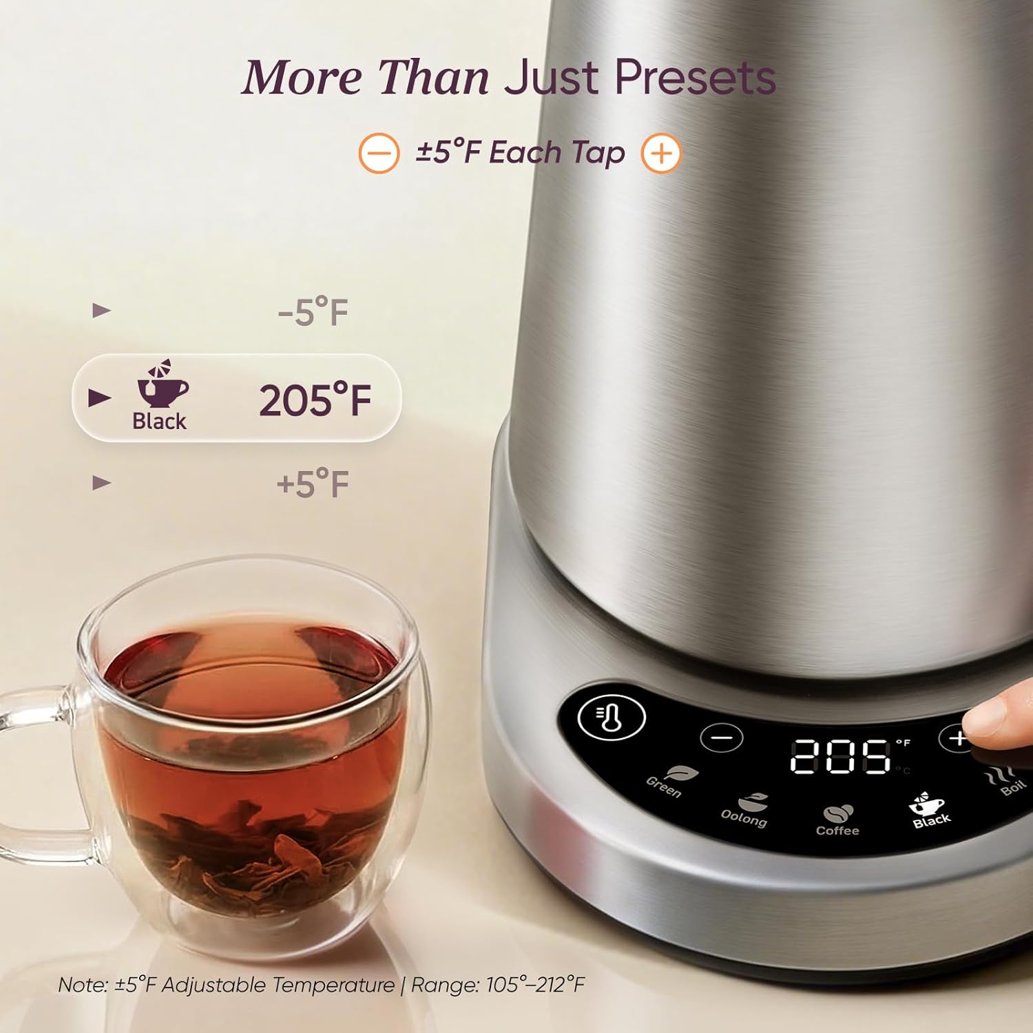 Detalle de Cosori Electric Kettle: 1.7L, Plastic-Free Interior with 5 Presets