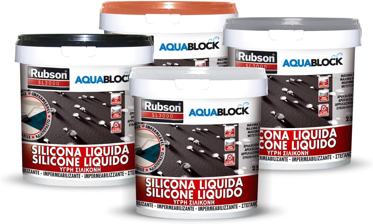 Thumbnail 1 de Rubson Aquablock Silicone Liquido SL3000: impermeabilizzazione versatile per tetti, coperture e contenitori (1 kg, bianco)