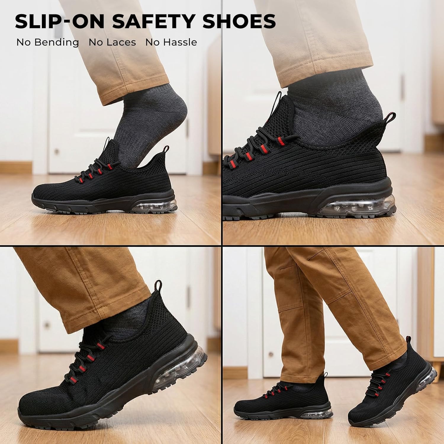 Detalle de SPIEZ Chaussures de Sécurité Hommes et Femmes – Chaussures légères à embout composite, slip-on noir/rouge EU 37-46