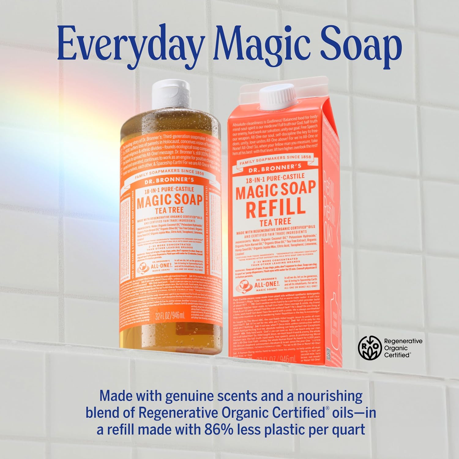 Thumbnail 2 de Dr. Bronner’s Tea Tree Pure-Castile Liquid Soap, 32 oz + Refill