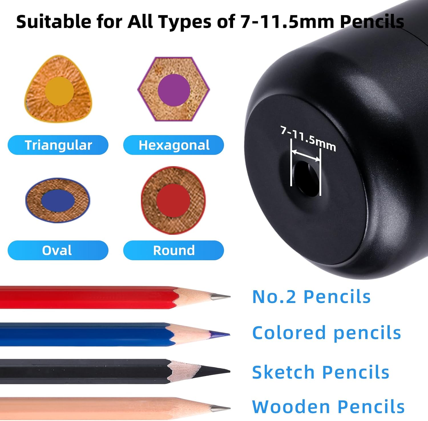 Thumbnail 3 de tenwin Fully Automatic Electric Pencil Sharpener – Rechargeable, 7–11.5mm, Safe & Compact