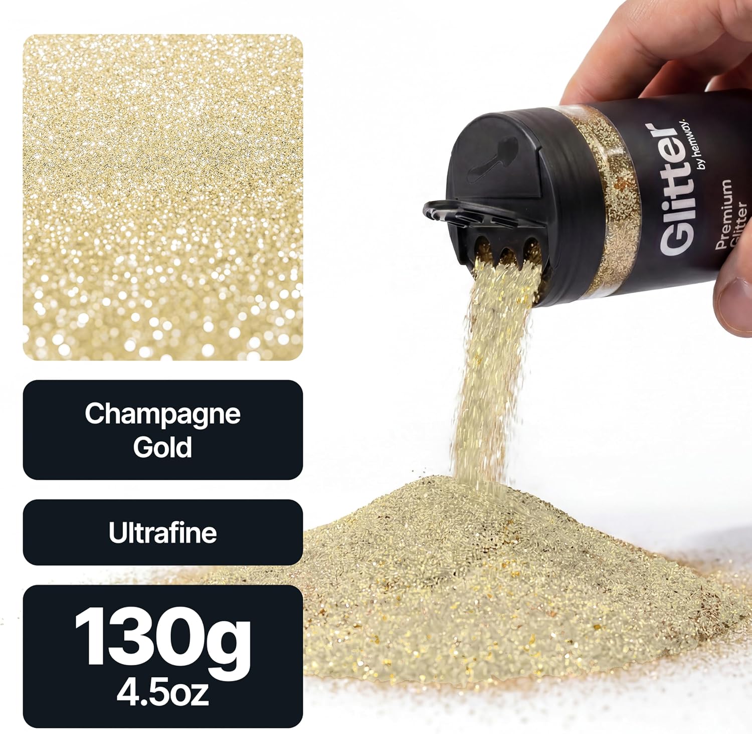 Thumbnail 1 de Champagne Gold Glitter Shaker (130g) – Ultrafine Metallic Flake for Resin, Epoxy, Nails & Crafts