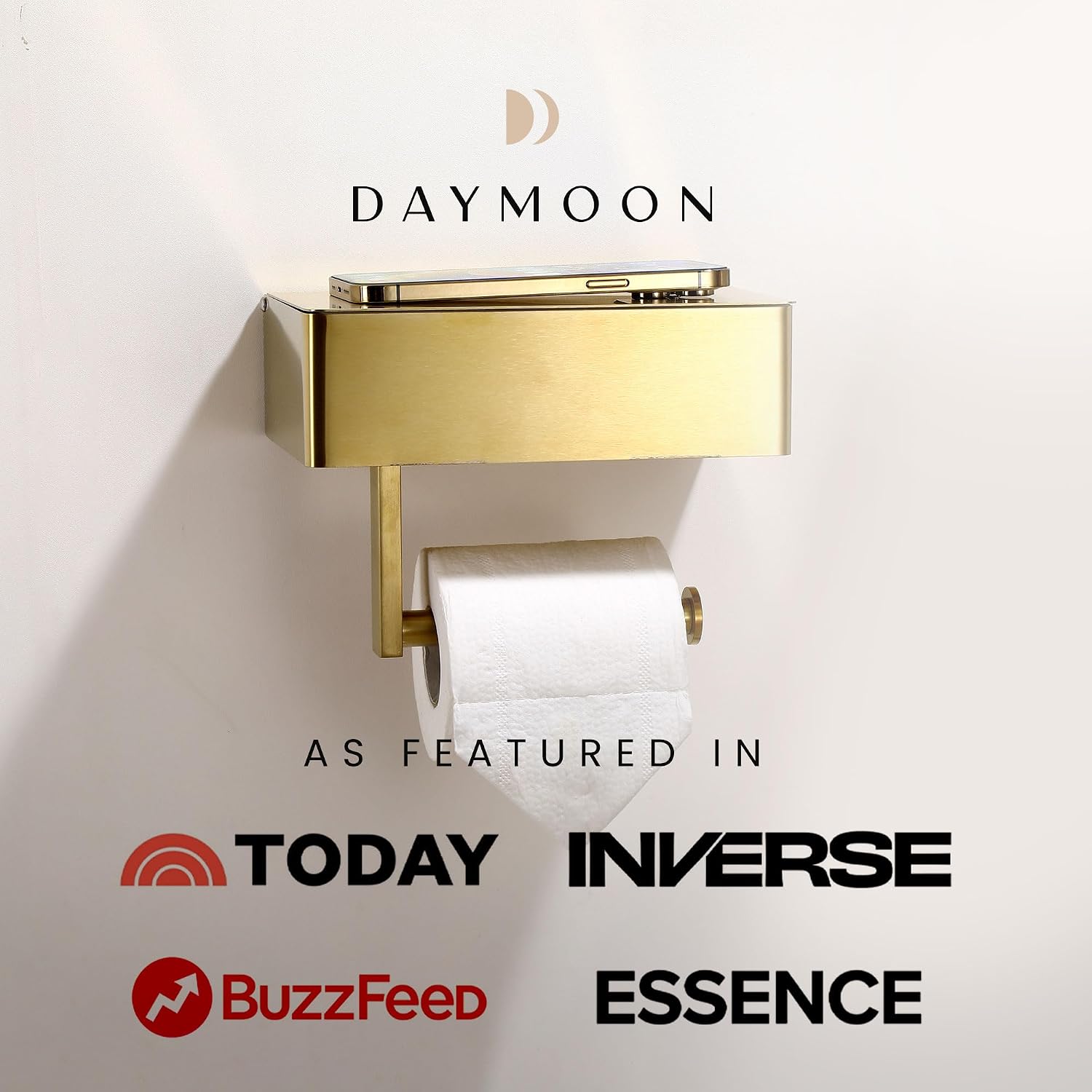 Thumbnail 3 de Day Moon Designs 5A-FLQR-C2IF Wall-Mount Toilet Paper Holder with Shelf, Gold