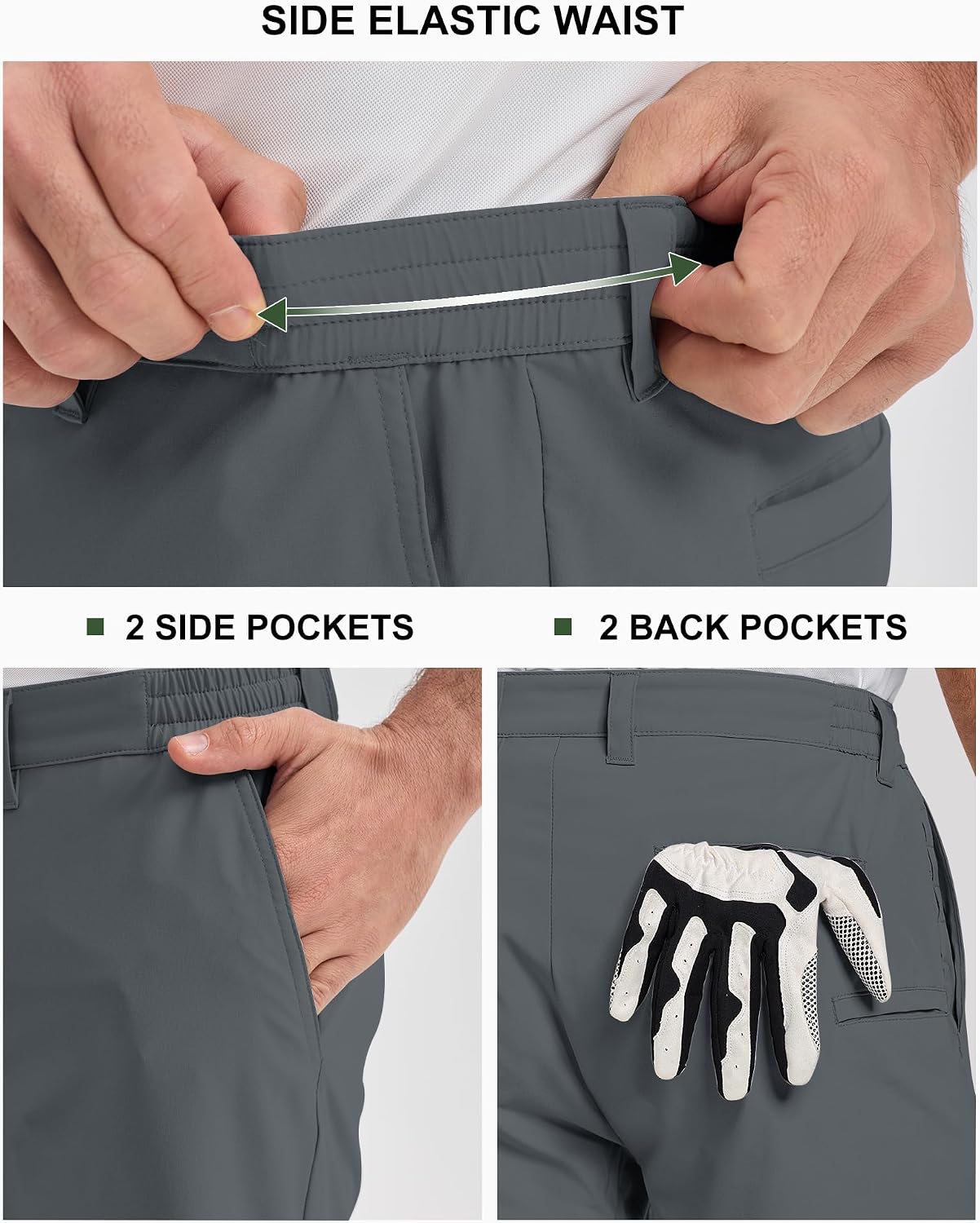 Detalle de 33,000ft Men’s 9-Inch Dry Fit Stretch Golf Shorts (UPF 50+) with Pockets