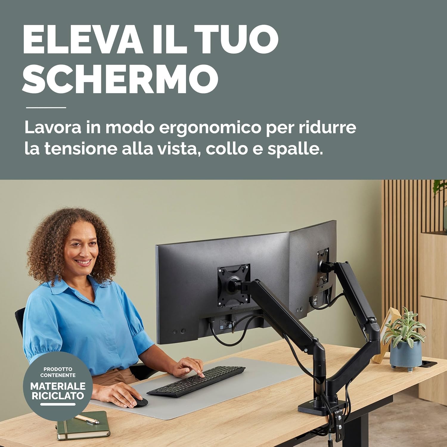Detalle de Fellowes Braccio Monitor Doppio Everyday Plus: supporta due schermi 17"–32" con regolazione completa