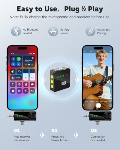 Detalle de Bayanbulu Wireless Lavalier Microphone for iPhone, Android & Cameras