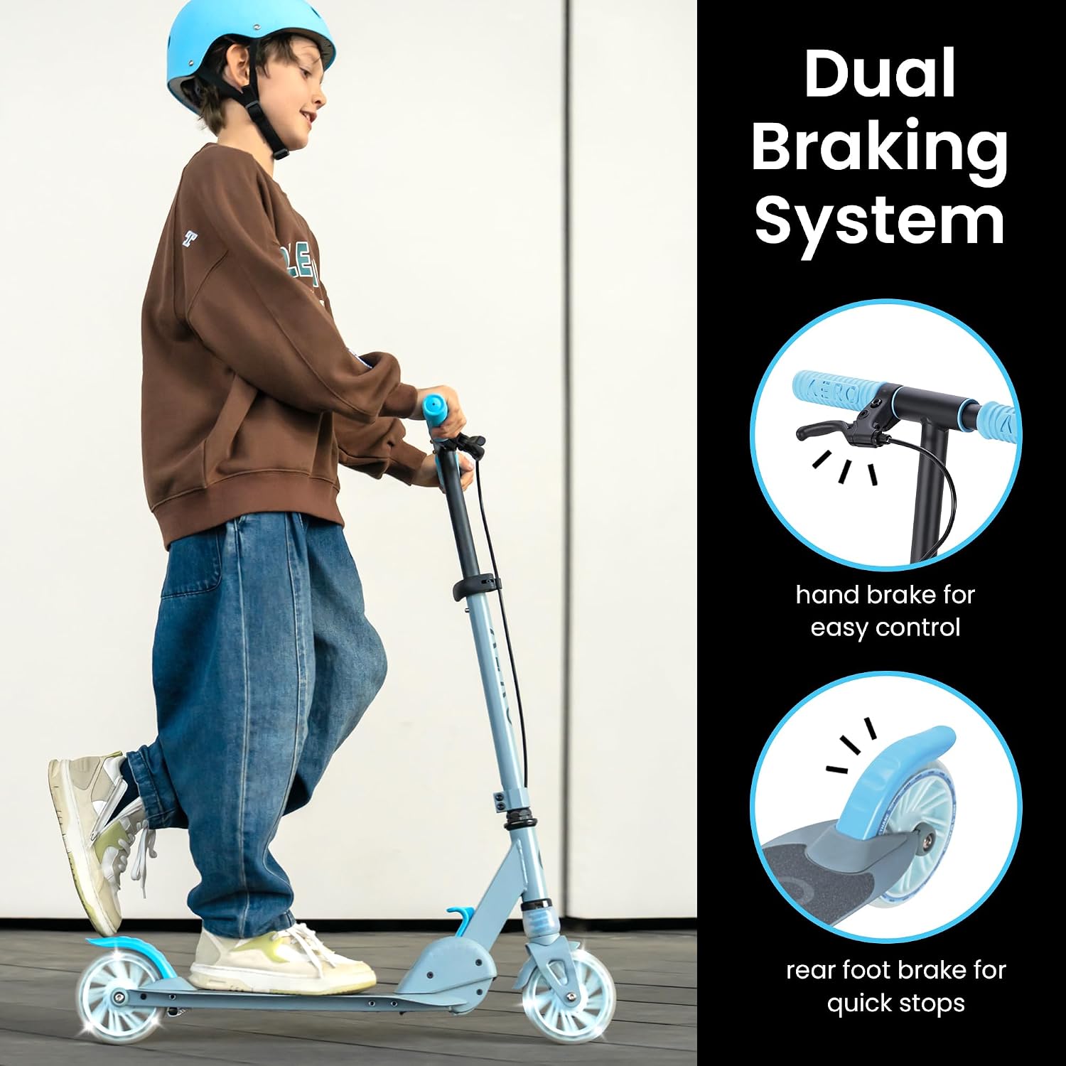 Detalle de Aero Scooter for Kids 5-8 (A1) — Two-Wheel Kick Scooter with Dynamic Lights, Hand Brake, and Height Adjustment