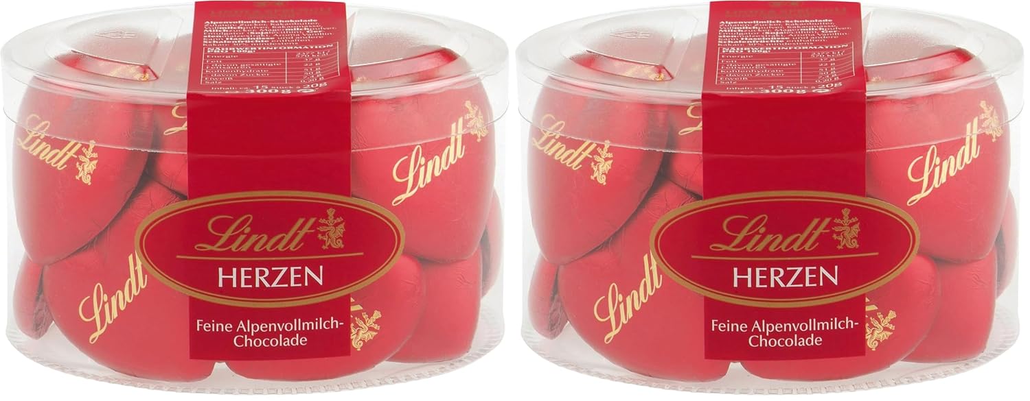 Detalle 2 de Lindt Schokolade Vollmilch Schokoladenherzen – 300 g, buntes Herzgeschenk mit 15 Herzen in Grün, Rot, Blau und Gold