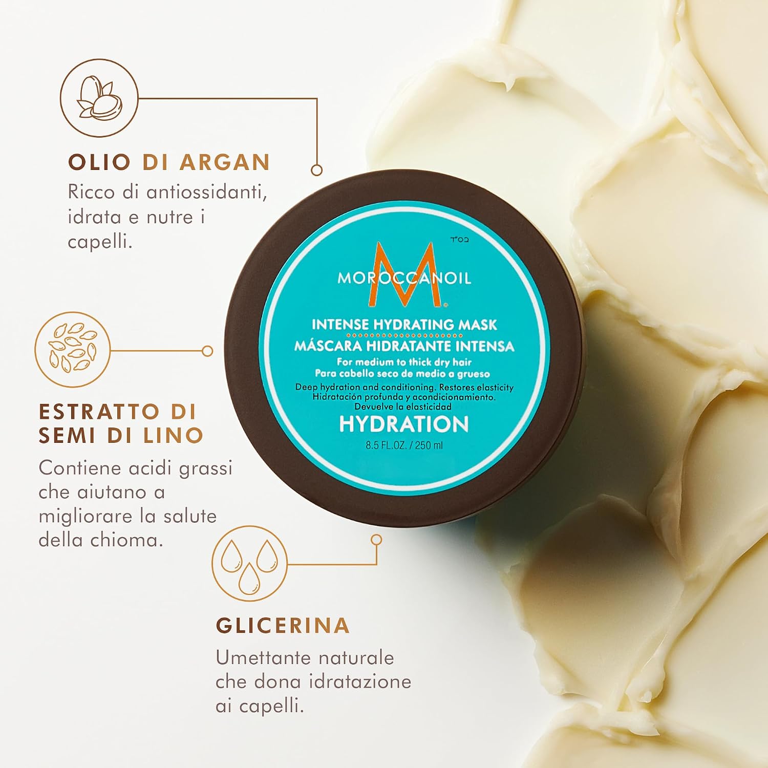 Detalle de Moroccanoil Maschera Idratante Intensiva per capelli secchi, condizionante all’olio di argan