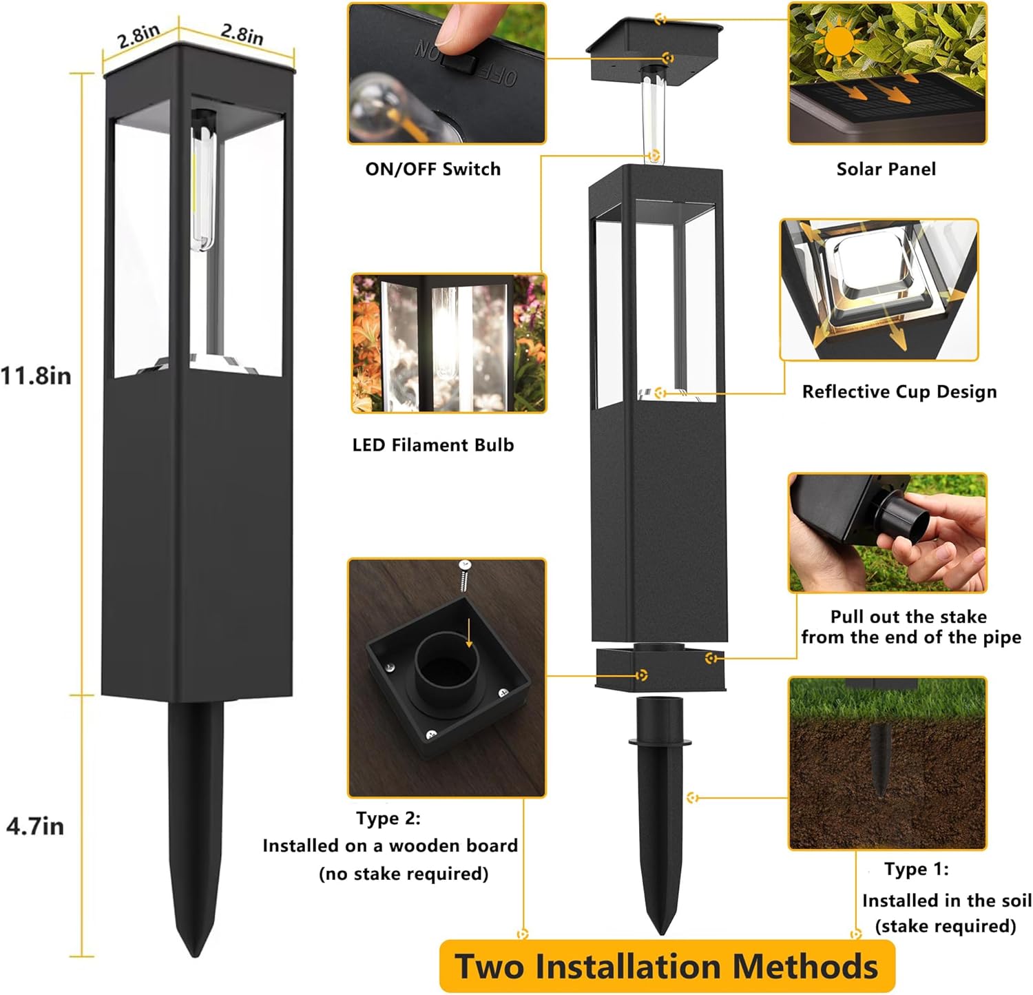 Thumbnail 3 de Joomer Solar Lights Outdoor Garden White Pathway Lighting (Square) – 4 Pack, Waterproof