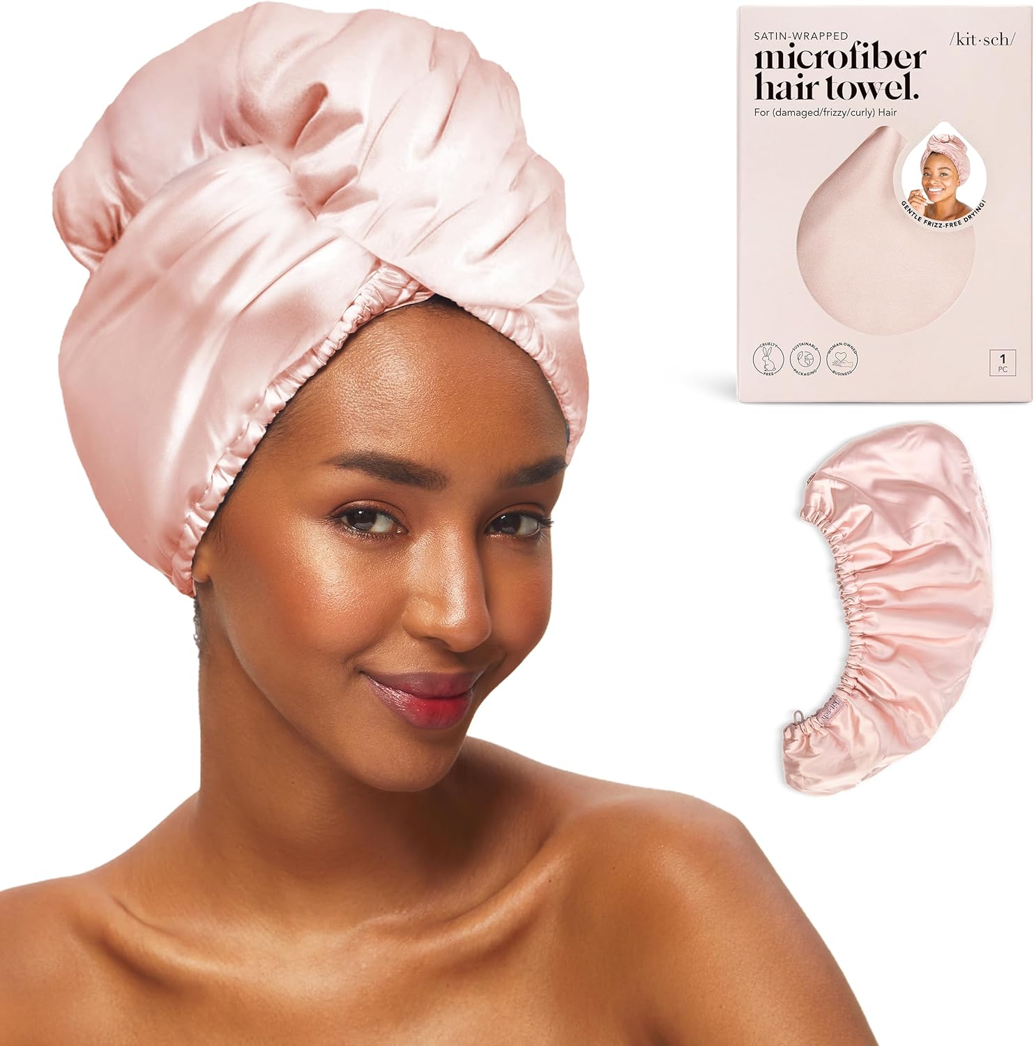 Kitsch Satin Microfiber Hair Towel Wrap Blush
