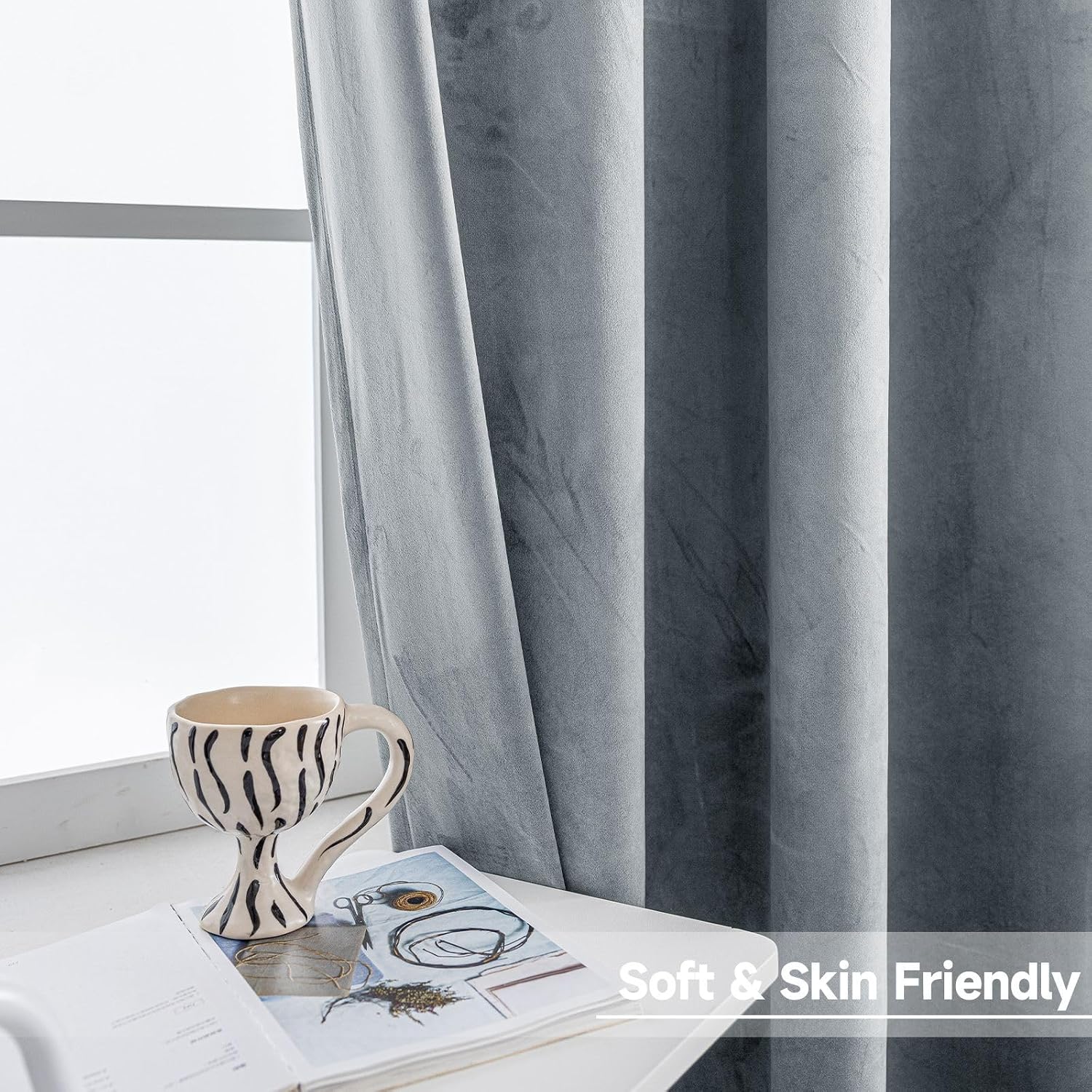 Thumbnail 3 de Ystyle Rideau Occultant Velours (lot de 2) 140 x 245 cm à œillets inox gris argenté
