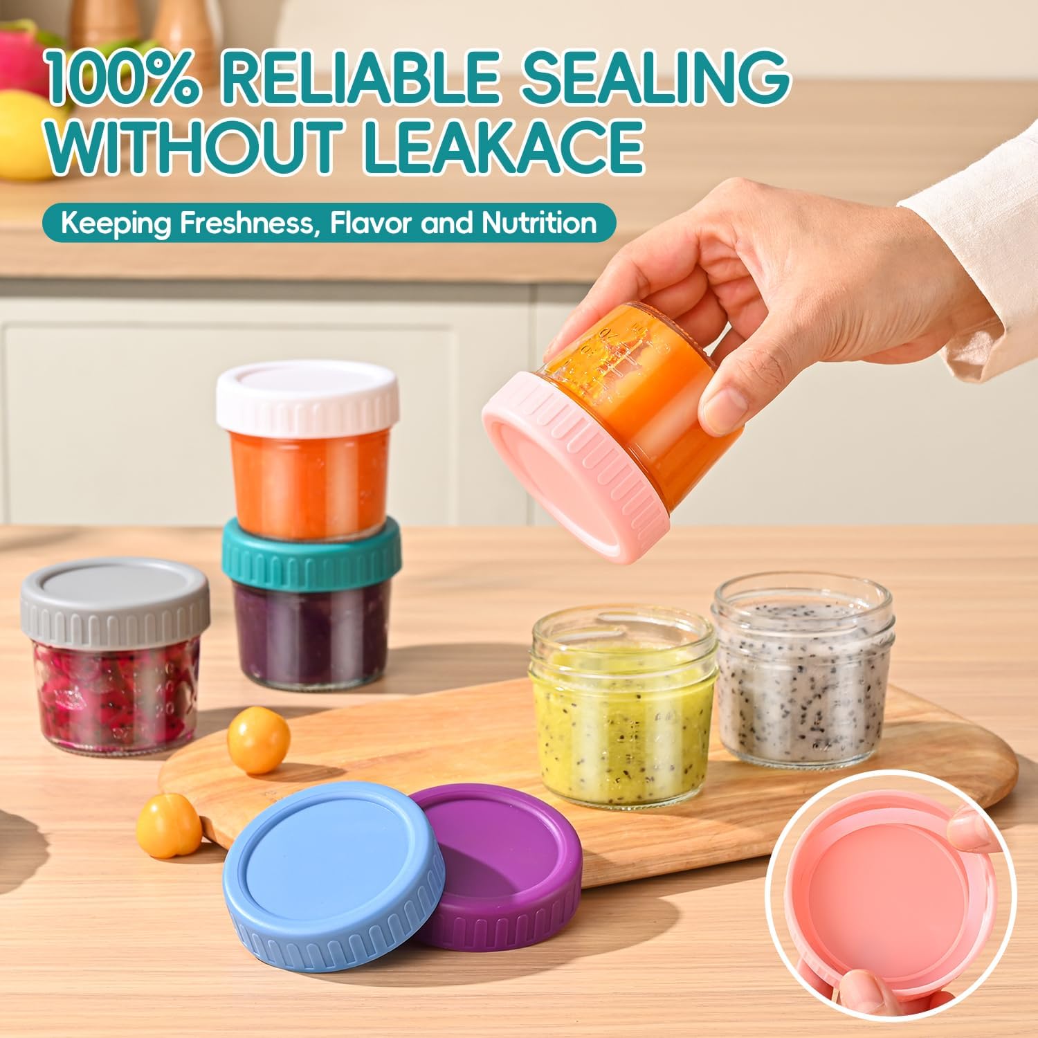 Detalle de Dehov 6-Piece 4 oz Glass Baby Food Containers with Lids