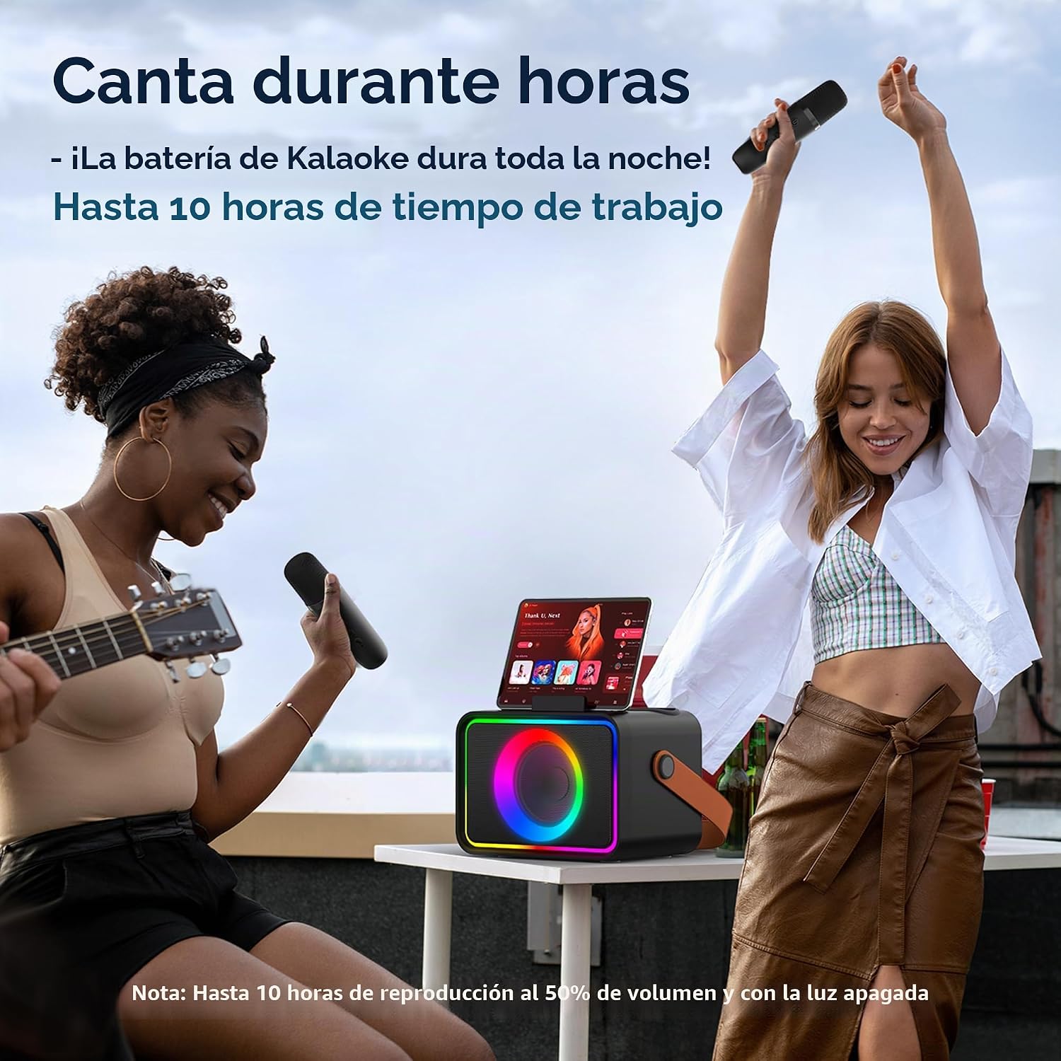 Detalle de Wowstar Máquina de Karaoke con 2 micrófonos: altavoz Bluetooth portátil para fiestas con luces