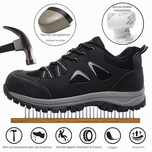Detalle de Chaussures de sécurité CYKYGGO Hommes/Femmes – légère, noire, EU 44