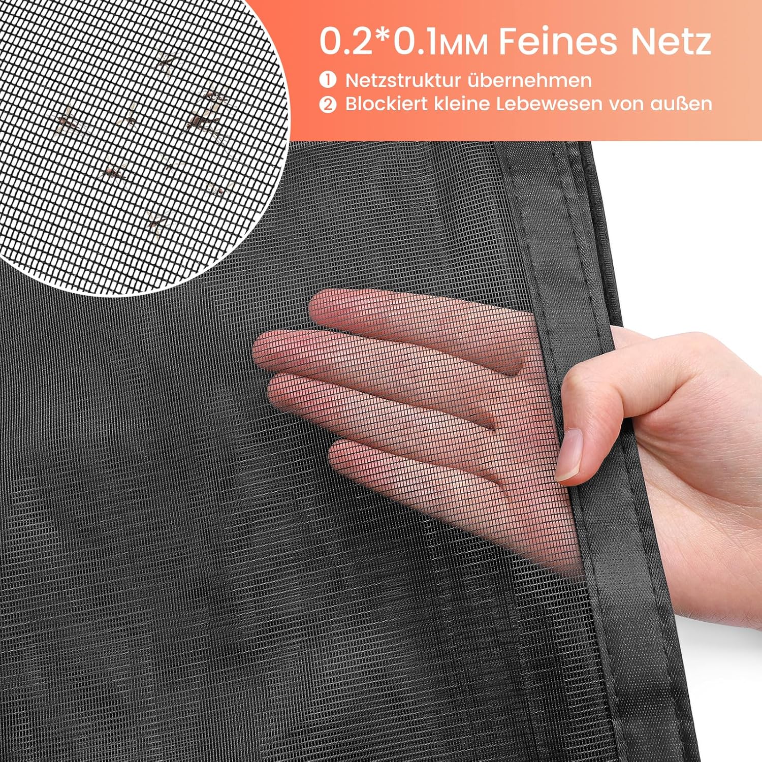 Thumbnail 3 de Schnellschließen Fliegengitter Balkontür Magnet (80×210 cm) mit starken Magneten – ohne Bohren, 3,8 cm Klettband, Schwarz