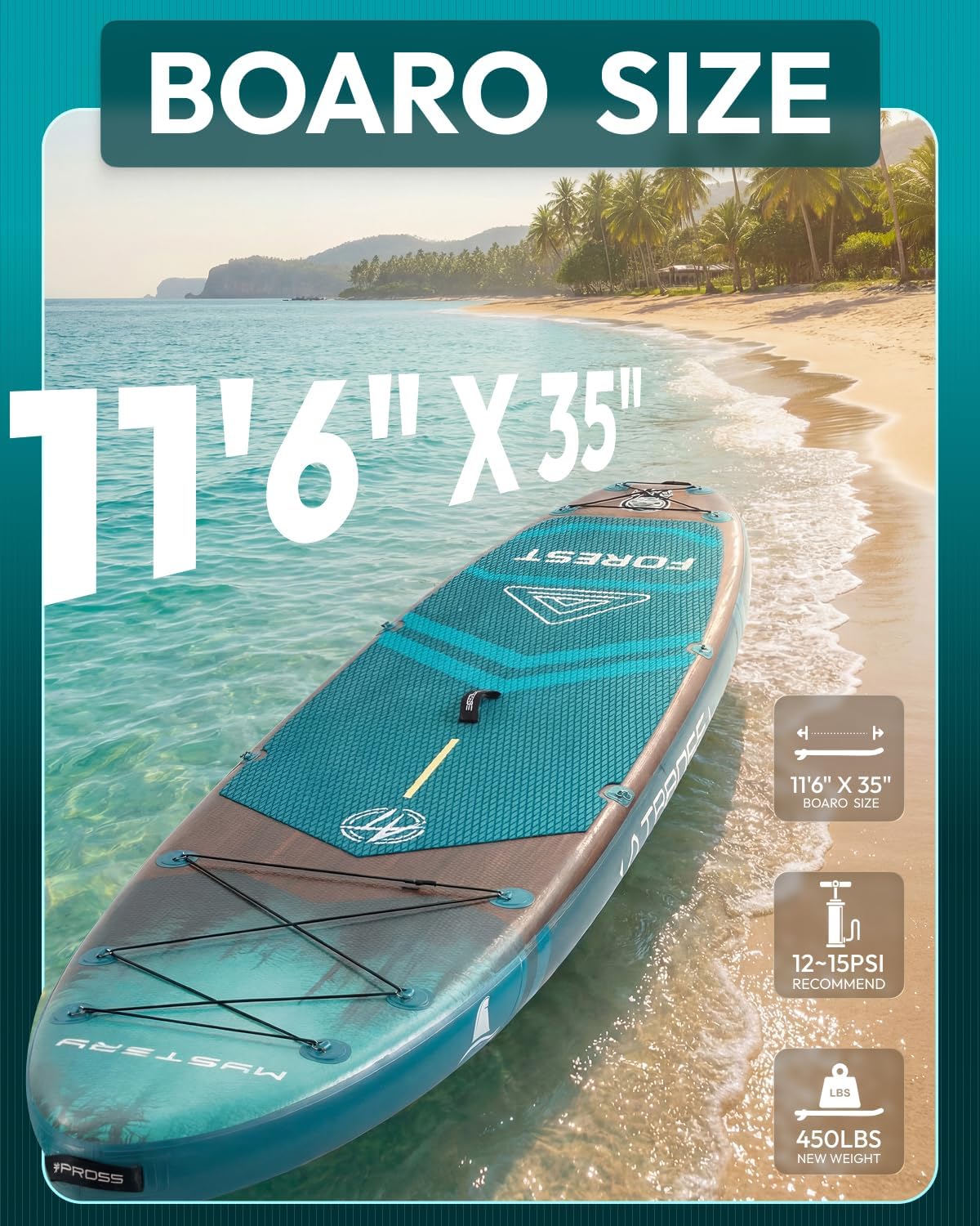 Detalle de ATPROSS 11'6" x 35" Inflatable Paddle Board with All-in-One Kit: Extra-Wide, 450 lb Capacity