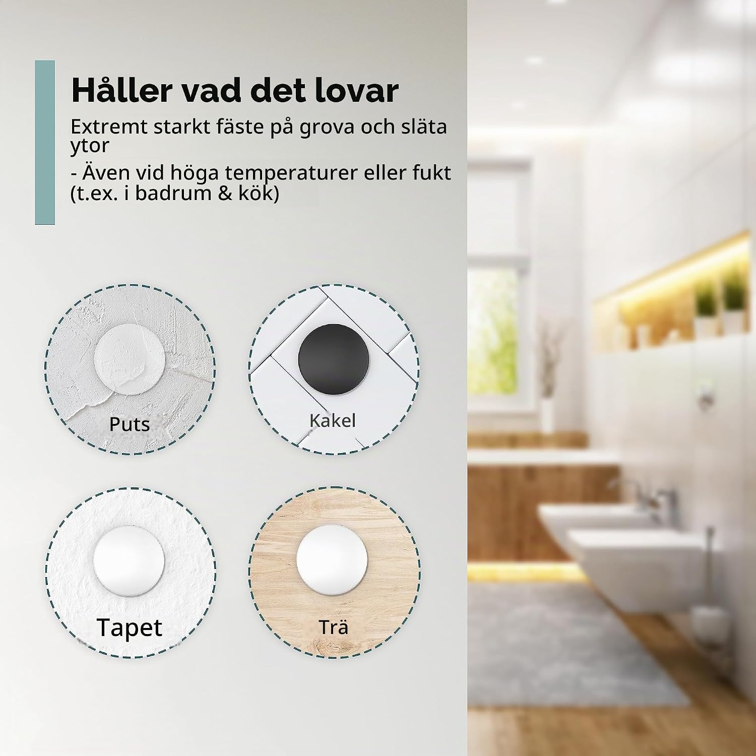 Detalle de Virea självhäftande dörrstopp, 10-pack, vit silikon, 40 × 8 mm