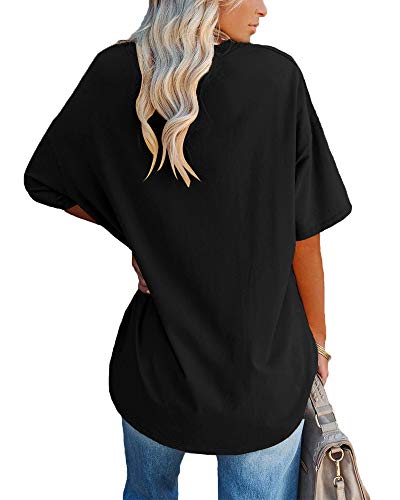 Detalle 2 de Ebifin T-Shirt Oversize pour Femme à Col V – Noir, XXL