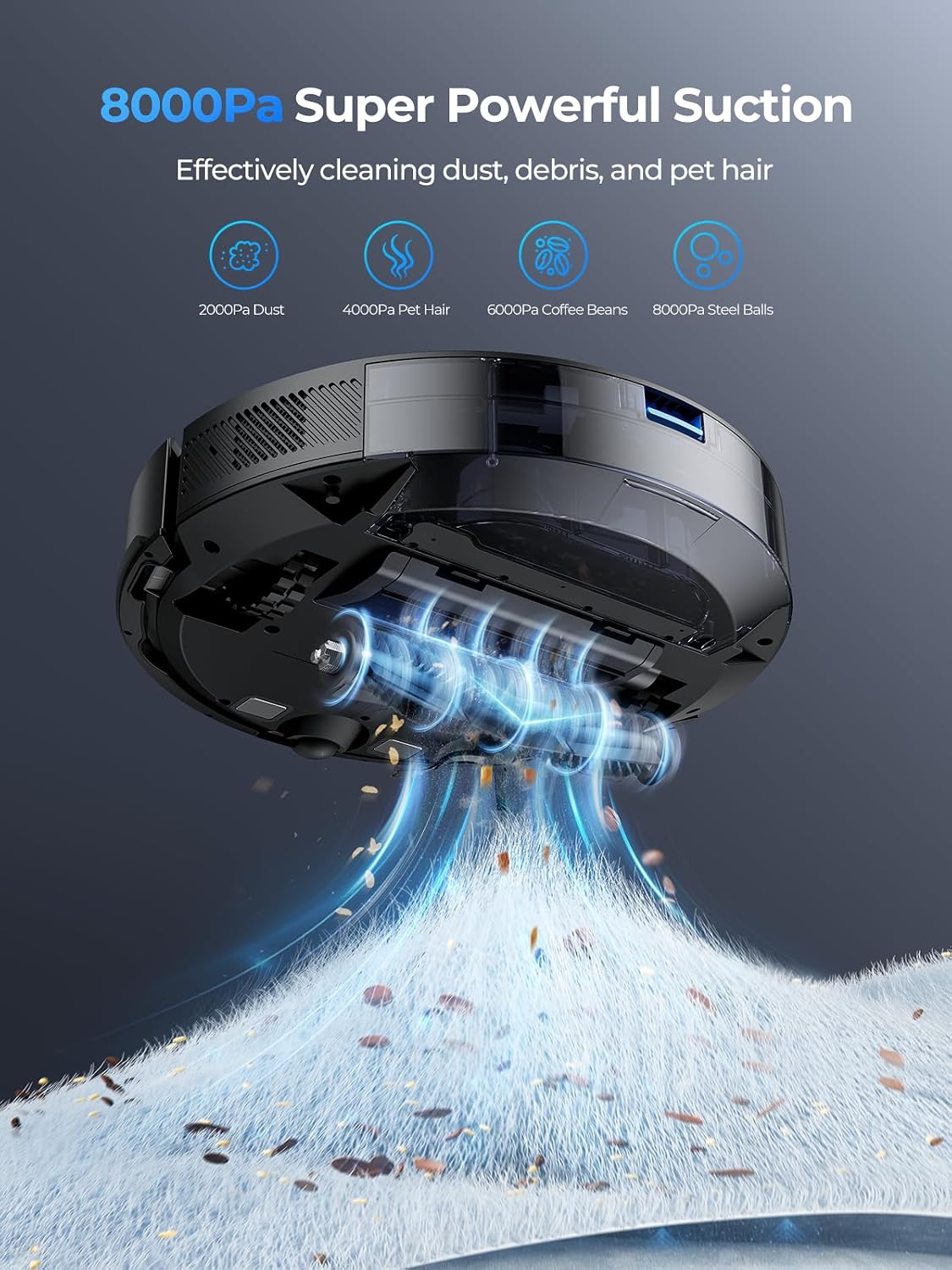 Detalle 2 de Laresar Clean Mars01 robot vacuum and mop with Lidar, 7000Pa suction and app/voice control
