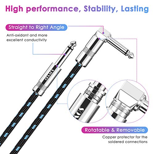 Detalle 2 de Sovvid Professional Guitar Cable 1.8M/6FT – Braided 6.35mm Jack (Black/Blue)