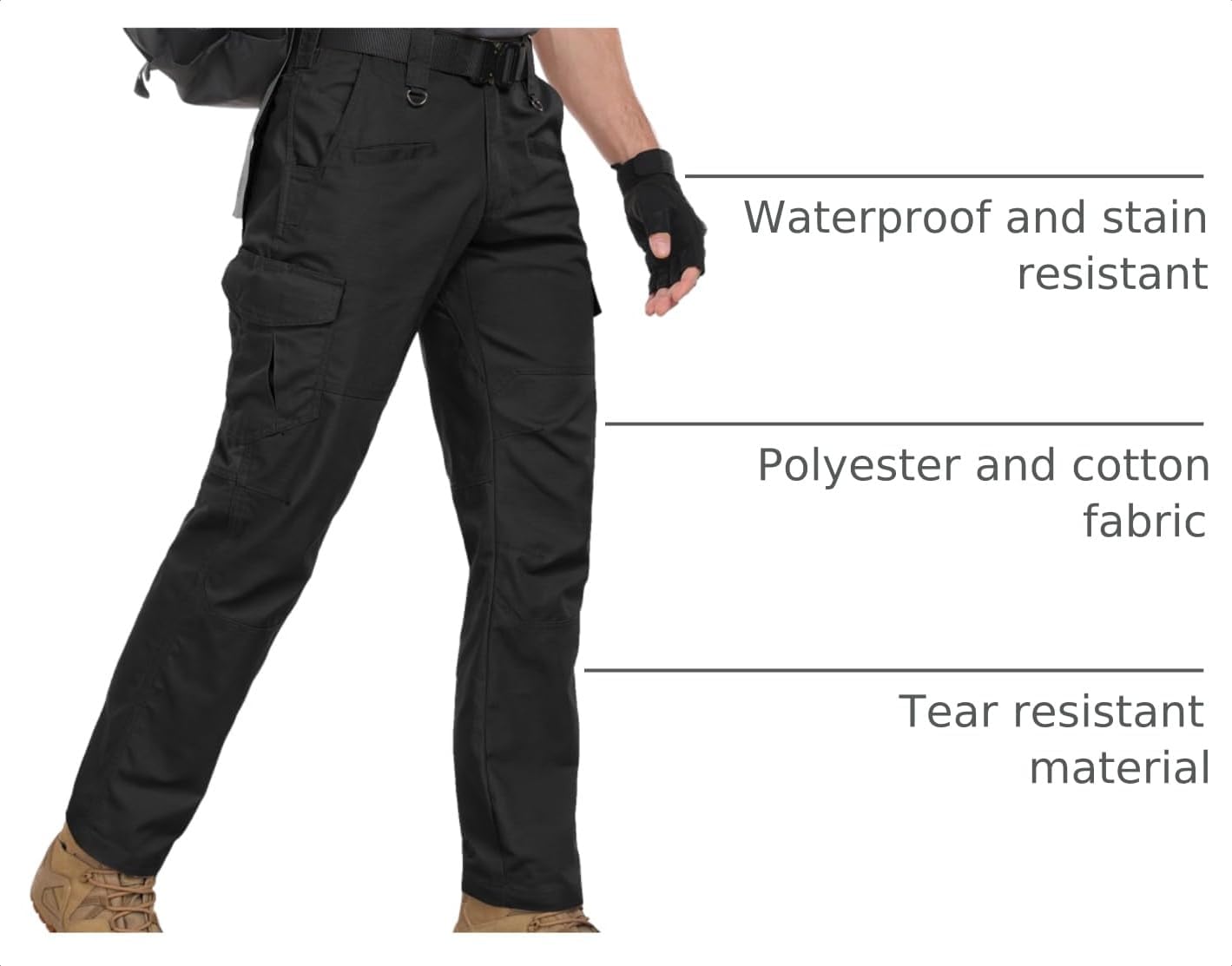Detalle 2 de Zoofly Men’s Cargo Pants Ripstop Water Resistant Hiking/Work Pants (Not Belt) — Multi-Pocket Tactical Style